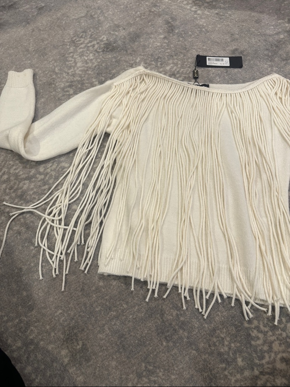 BABYLON Fringed Off-The-Shoulder Sweater in Cream size 42 NWT